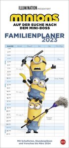 Minions Familienplaner 2023. Familienkalender mit 5 Spalten. Humorvoll illustrierter Familien-Wandkalender mit Schulferien und Stundenplänen.