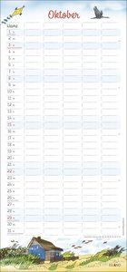 An der Waterkant Familienplaner 2023. Familienkalender mit 5 Spalten. Liebevoll illustrierter Familien-Wandkalender mit Schulferien. Wandplaner 2023 für Nordsee- und Ostsee-Fans.