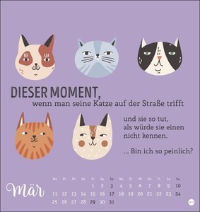 Katzensprüche Postkartenkalender 2024. Weisheiten über Samtpfoten in einem kleinen Kalender voll typografischer Details. Ein Muss für Katzenliebhaber, der Postkarten-Tischkalender.
