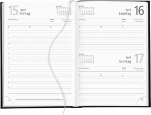 Buchkalender schwarz 2023 - Bürokalender 14,5x21 cm - 7 Tage auf 6 Seiten - wattierter Kunststoffeinband - Stundeneinteilung 7 - 19 Uhr - 873-0020