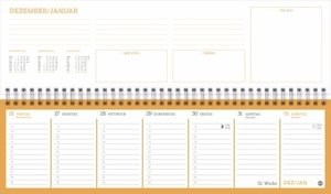 Neon Orange Wochenquerplaner 2023. Übersichtlicher Kalender zum Umklappen mit Platz für Termine, Aufgaben und Ideen. Schreibtisch-Querkalender für Überblick im Büro und zu Hause.