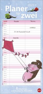 Rosalie & Trüffel Planer für zwei 2023. Wandplaner für 2. Partnerkalender mit 2 Spalten. Terminkalender mit niedlichen Cartoon-Schweinen. Wandkalender für 2 Personen