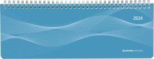 Tisch-Querkalender PP-Cover blau 2024 - Büro-Planer 29,7x10,5 cm - Tisch-Kalender - 1 Woche 2 Seiten - Ringbindung - Alpha Edition