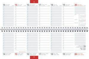 Tischquerkalender Register 2023 - 32x10,5 cm - 1 Woche auf 2 Seiten - Bürokalender mit Registerstanzung - Stundeneinteilung von 6 - 21 Uhr - 166-0002
