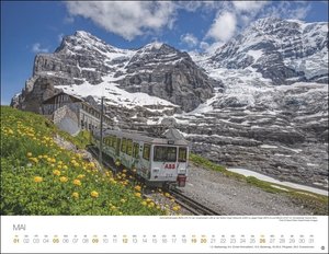 Schweizer Eisenbahnen Kalender 2024. Foto-Wandkalender mit Aufnahmen unterschiedlicher Lokomotiven vor den schönsten Schweizer Landschaften. Natur und Technik in einem Wandkalender!