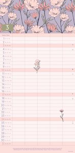 GreenLine Floral 2024 Familienplaner - Familien-Kalender - Kinder-Kalender - 22x45