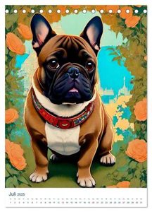 Französische Bulldoggen. Kunstvoll gestaltete Portraits (Tischkalender 2025 DIN A5 hoch), CALVENDO Monatskalender