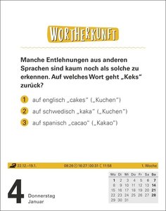 Das Duden-Duell Tagesabreißkalender 2024. Jeden Tag eine knifflige Frage zu Rechtschreibung, Grammatik etc. Der perfekte Kalender für alle Sprachexperten, die es wissen wollen.