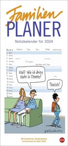 Peter Butschkow Familienplaner 2024. Cartoon-Familienkalender mit 5 Spalten. Humorvoll illustrierter Familien-Wandkalender mit Schulferien und Stundenplänen.