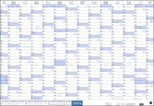 Mega-Posterplaner 2024. Großer Jahresplaner in blau. Wandkalender 2024 zum Eintragen. XXL Büro-Kalender mit Ferienterminen und Feiertagen. 68 x 98 cm