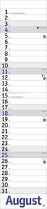 Blauer Langplaner 2024. Praktischer Streifenkalender fürs Büro. Länglicher Wandkalender mit genug Platz für Notizen. Terminkalender 2024. 11 x 49 cm