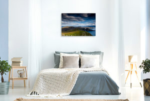 Premium Textil-Leinwand 90 cm x 60 cm quer Blick über die Insel zu den Fjorden Norwegens