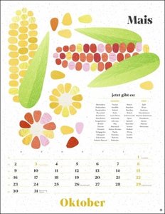 Ecofriendly Saisonkalender 2023. Schön illustrierter Wandkalender mit saisonalen Obst und Gemüse. Nachhaltiger Monats-Kalender zum Aufhängen