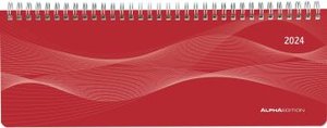 Tisch-Querkalender PP-Cover rot 2024 - Büro-Planer 29,7x10,5 cm - Tisch-Kalender - 1 Woche 2 Seiten - Ringbindung - Alpha Edition