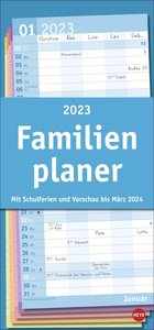 Basic Familienplaner 2023. Praktischer Wandplaner mit 5 Spalten. Familien-Wandkalender mit Schulferien und 3-Monats-Ausblick. Terminkalender 2023