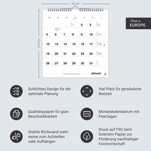 Black&White Monatsplaner zum Aufstellen 2026