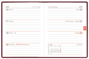 Taschenkalender bordeaux 2025 - Büro-Kalender 8,3x10,7- 1W/2S - flexibler Kunststoffeinband - 660-1011
