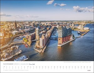 Hamburg Kalender 2024. Reise-Wandkalender mit 12 atemberaubenden Fotografien der Hansestadt. Städte-Kalender 2024 zum Aufhängen. 44 x 34 cm. Querformat.