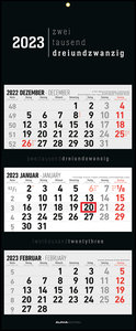 3-Monatskalender Black 2023 - Büro-Kalender 33x80 cm (geöffnet) - faltbar - mit Datumsschieber - Alpha Edition