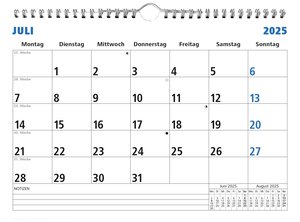 Zettler - Monatsterminkalender 2025 weiß,29,7x21cm, Tischkalender mit 1 Monat auf 1 Seite, Zweimonatsübersicht, viel Platz für Notizen, Drahtkammbindung und deutsches Kalendarium