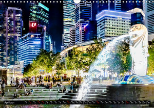 Singapore - Discover Central Area at night (Wall Calendar 2021 DIN A3 Landscape)