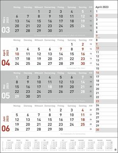 4-Monats-Planer rot 2023. Praktischer Wandplaner mit Datumsschieber. Büro-Kalender mit Notizspalte und Jahresübersicht. Wandkalender 2023 im Hochformat. 30x39 cm