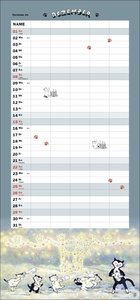 Jacob Familienplaner 2024. Terminkalender für Katzenliebhaber. Praktischer Familienkalender mit 5 Spalten. Liebvoll illustrierter Wandplaner für Familien.