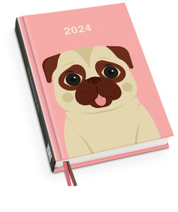 Mops Taschenkalender 2024 - Tier-Illustration von Dawid Ryski - Terminplaner mit Wochenkalendarium - Format 11,3 x 16,3 cm
