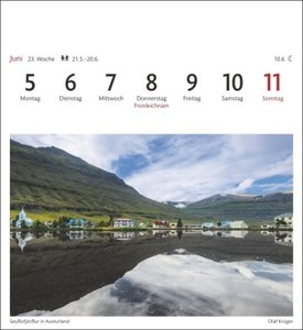Island Sehnsuchtskalender 2023. Fernweh in einem kleinen Kalender zum Aufstellen. Die schönsten Landschaften Islands als Postkarten in einem Tischkalender.