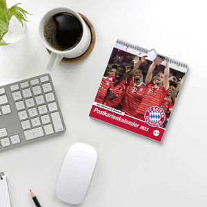FC Bayern München Postkartenkalender 2023. Monats-Tischkalender zum Aufstellen mit den Stars des FC Bayern. Ein kleiner Fotokalender mit Postkarten zum Versenden an Fußballfans.