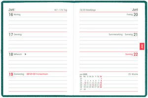 Zettler - Taschenkalender 2025 türkis, 8,3x10,7cm, Taschenplaner mit 172 Seiten im flexiblen Kunststoffeinband, Tages- und Wochenzählung, Mondphasen, Wochenübersicht und internationales Kalendarium
