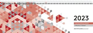 Tischquerkalender rot 2023 - 29,6x9,9 cm - 1 Woche auf 2 Seiten - Stundeneinteilung 7 - 19 Uhr - inkl. Jahresübersicht - Bürokalender - 116-0011