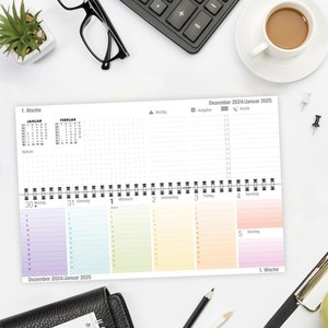 Trötsch Schreibtischquerkalender Timer Farben (eine Woche 2 Seiten) 2025
