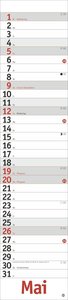 Roter Langplaner 2024. Praktischer Streifenkalender fürs Büro. Länglicher Wandkalender mit genug Platz zum Eintragen. Terminkalender 2024. 11 x 49 cm