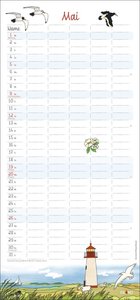 Der Sylter Familienplaner 2024. Familienkalender mit 5 Spalten. Liebevoll illustrierter Familien-Wandkalender mit Schulferien. Sylt-Kalender 2024.