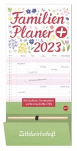 Familienplaner plus Tasche 2023. Familienkalender mit 5 Spalten. Familien-Wandkalender mit Schulferien. Großer Wandplaner inklusive Tasche zur Aufbewahrung von Zetteln