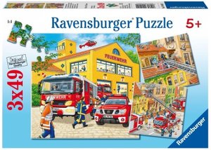 Ravensburger Kinderpuzzle - 09401 Feuerwehreinsatz - Puzzle für Kinder ab 5 Jahren, mit 3x49 Teilen