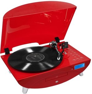 Plattenspieler Ellipse TD97 mit Radio, CD-/MP3-Player, rot-glossy