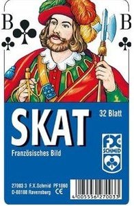 Klassisches Skatspiel, Französisches Bild, 32 Karten in Klarsicht-Box