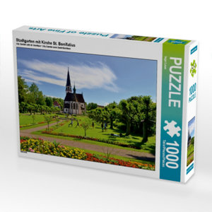CALVENDO Puzzle Stadtgarten mit Kirche St. Bonifatius 1000 Teile Puzzle quer