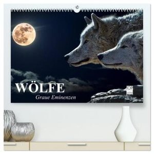 Wölfe. Graue Eminenzen (hochwertiger Premium Wandkalender 2024 DIN A2 quer), Kunstdruck in Hochglanz