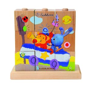 Eichhorn 109468630 - Kikaninchen Bilderwürfel-Puzzle, 4 Motive mit 9 Steinen zum Stecken