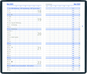 Taschenplaner blau 2025 - Bürokalender 9,5x16 cm - 32 Seiten - 1 Monat auf 2 Seiten - separates Adressheft - faltbar - Notizheft - 520-1015