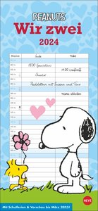 Peanuts Planer für zwei 2024. Wandplaner mit 2 Spalten. Kultiger Wandkalender 2024 zum Eintragen. Praktischer Paarkalender mit den bekannten Snoopy-Comics. 16 x 34,7 cm.
