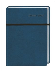 Diario Wochen-Kalenderbuch A5. Blauer Terminkalender 2024. Buch-Kalender mit Lesebändchen und Gummiband. Taschenkalender zum Planen von Terminen.