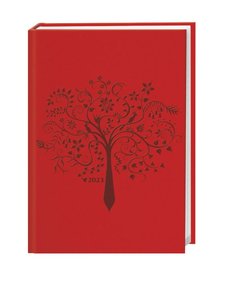 Terminer A6 2024. Roter Terminkalender mit geprägtem Kunstledereinband. Buch-Kalender mit Lesebändchen und Zitaten. Taschenkalender 2024 zum Planen von Terminen