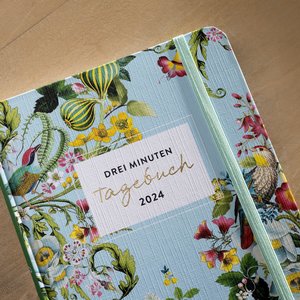 Großer Wochenkalender: 3 Minuten Tagebuch 2024 - Blüten hellblau (Ed. Barbara Behr)
