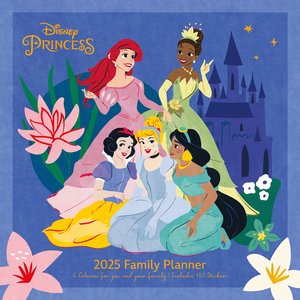 Pyramid - Disney Princess 2025 Familienplaner, 30x30cm, Familienkalender für Disney Princess Fans, Planer mit 6 Terminspalten und Sticker Sheet, nachhaltig nur mit Papierumschlag