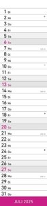 Streifenplaner PINK 2025 - Streifenkalender - Wandplaner - Küchen-Kalender - 11,3x49,5