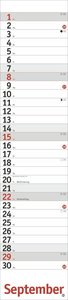 Roter Langplaner 2024. Praktischer Streifenkalender fürs Büro. Länglicher Wandkalender mit genug Platz zum Eintragen. Terminkalender 2024. 11 x 49 cm